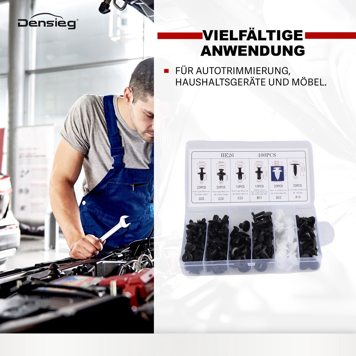 100x Auto Befestigung Clips Spreizniete Innenverkleidung Verkleidung Set