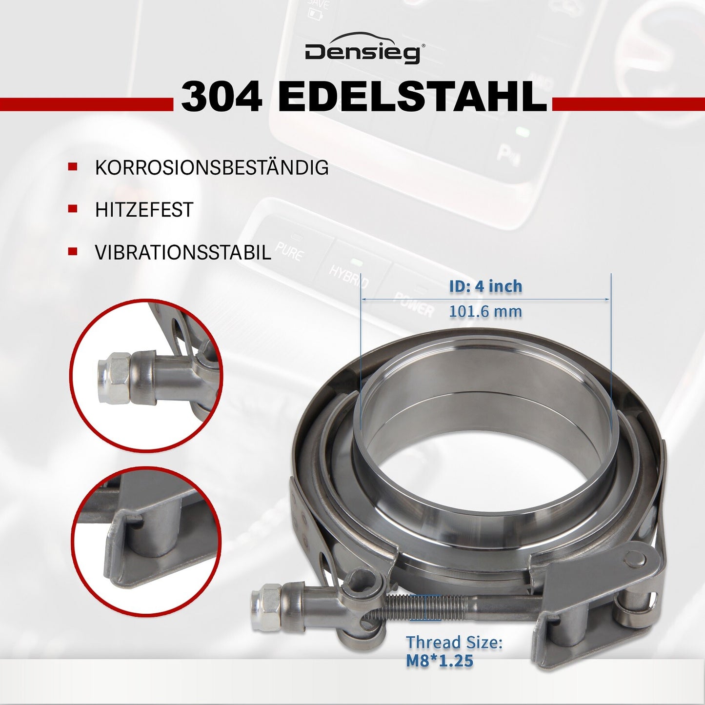 2x Edelstahl V Band Schelle Flange Rohrschelle 4" 101,6 mm Auspuff Turbo