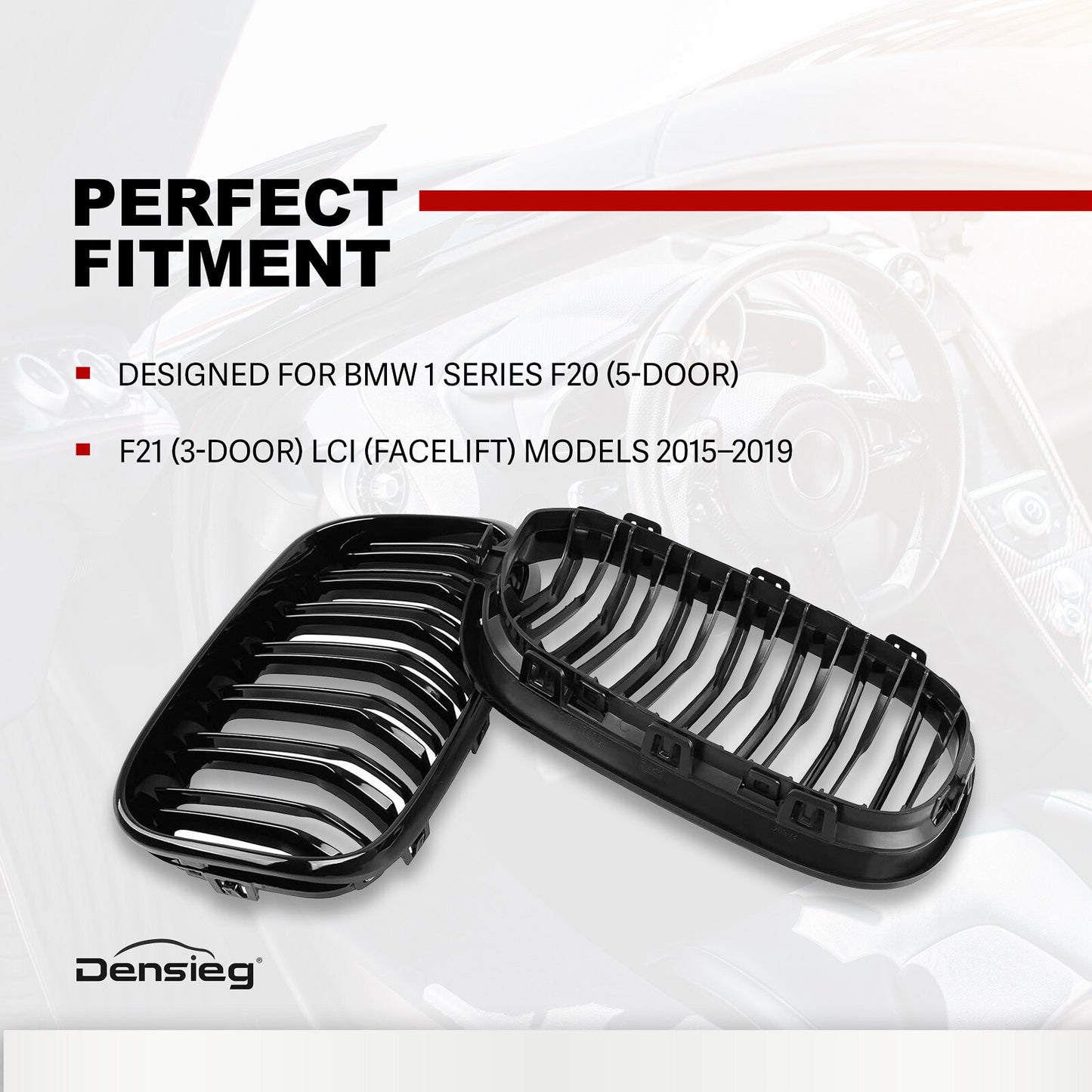 Nieren Kühlergrill GLANZ SCHWARZ Doppelsteg für BMW 1er F20 F21 15-19