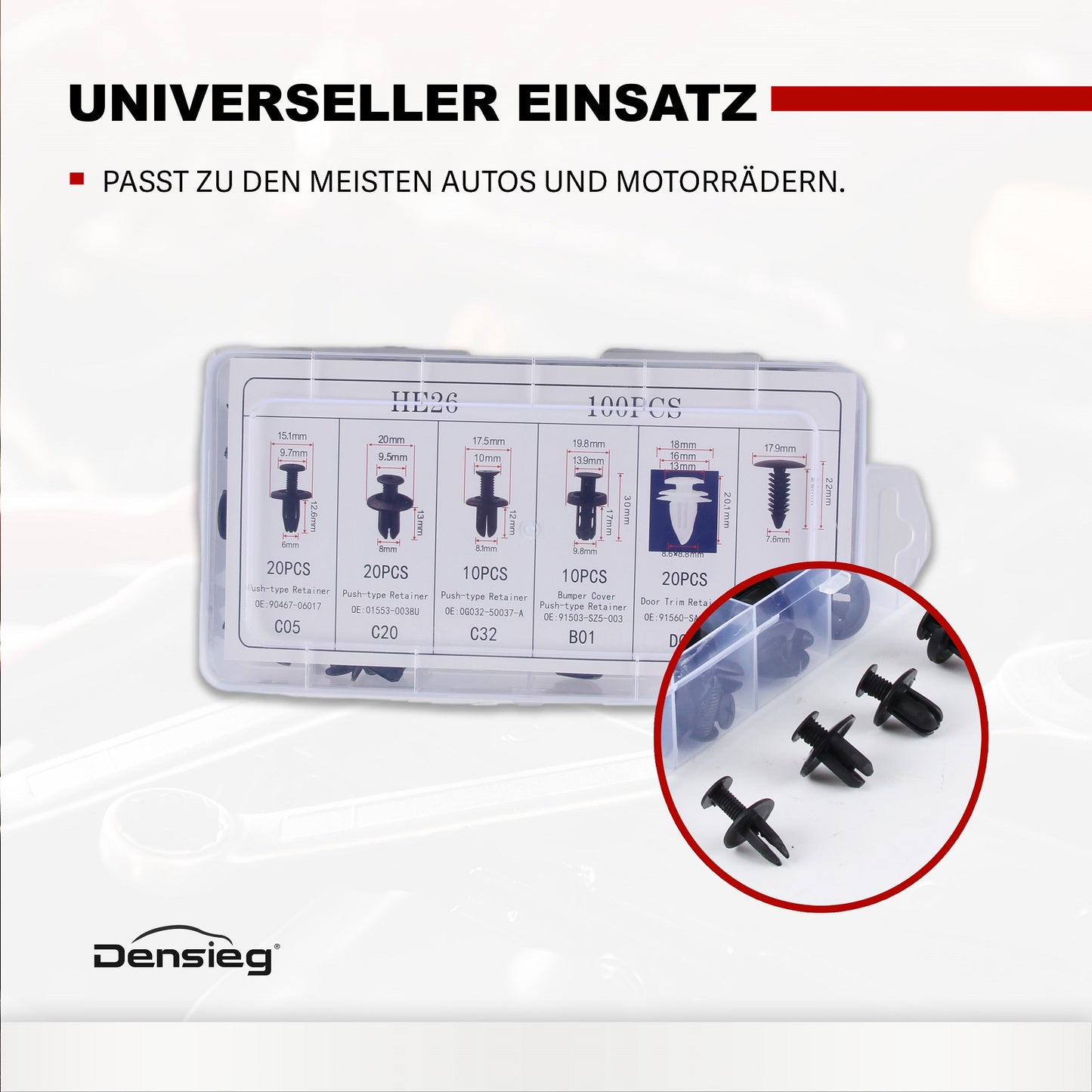 100x Auto Befestigung Clips Spreizniete Innenverkleidung Verkleidung Set