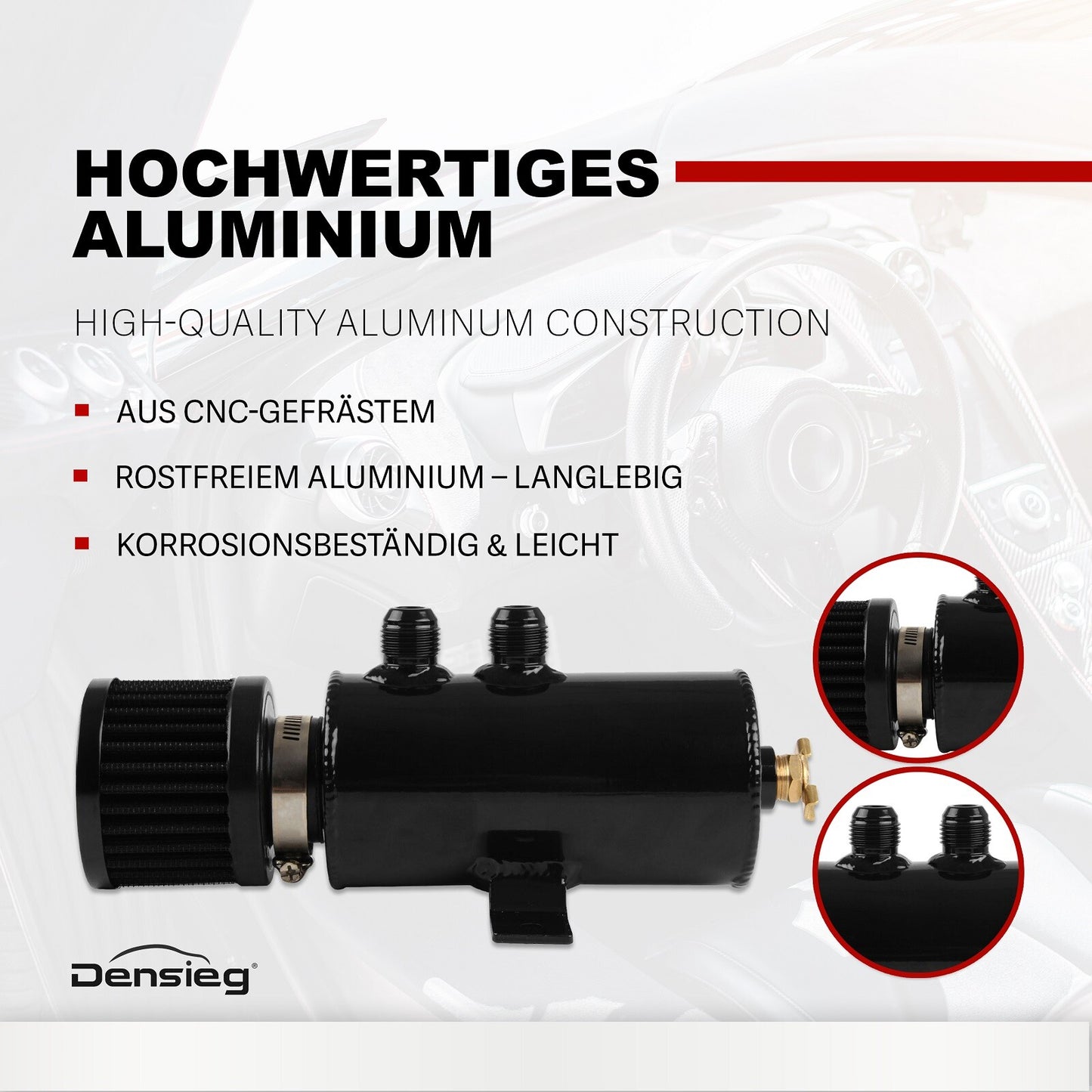 0,75L Aluminium Oil Catch Tank mit Luftfilter + AN10 Kraftstoffschlauch