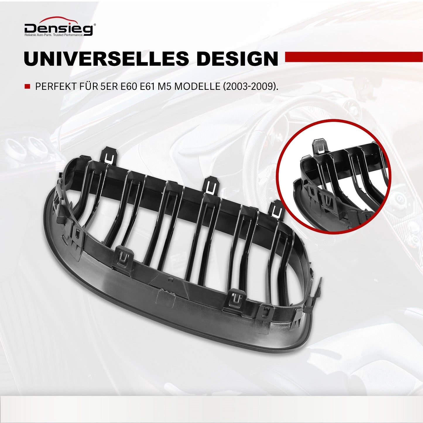 Sport Nieren Kühlergrill für BMW 5er E60 E61 2003-2009 Glanz Schwarz