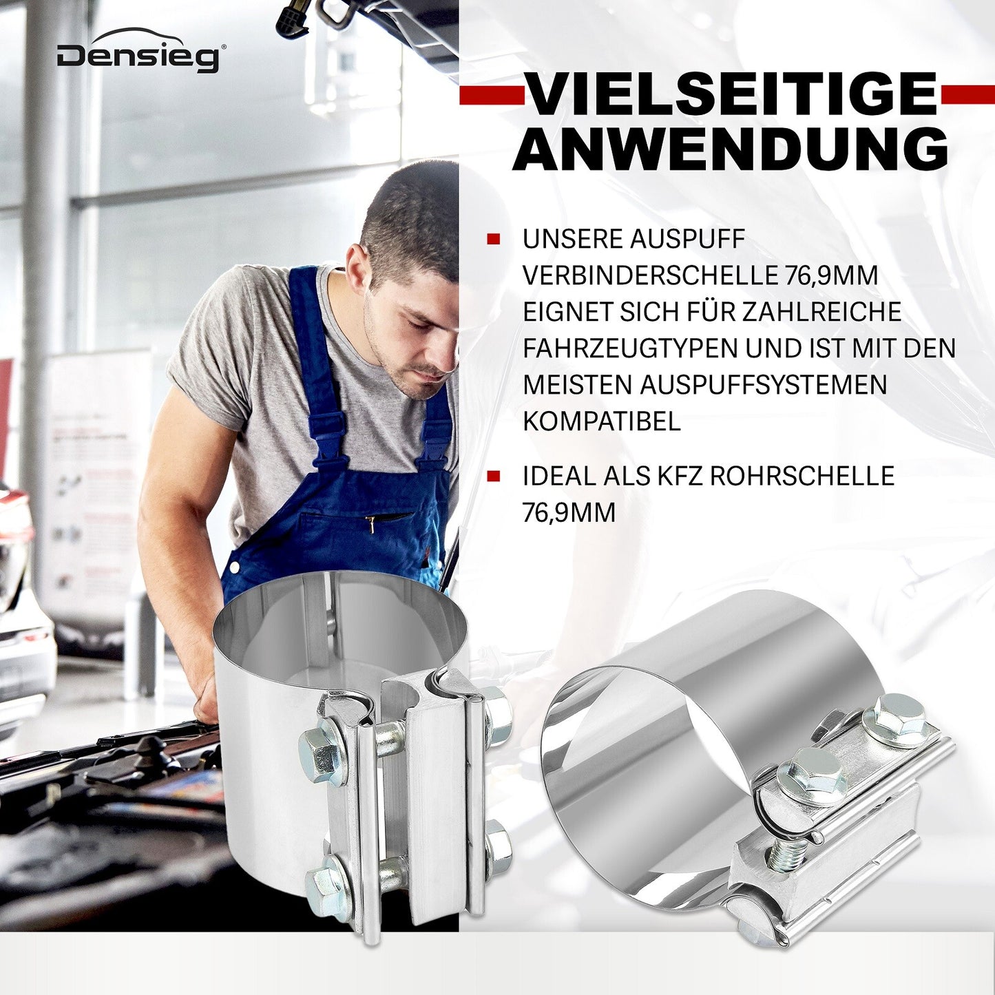 2x Conector de tubo de escape universal de 3 pulgadas con abrazadera de acero inoxidable para sistema de escape