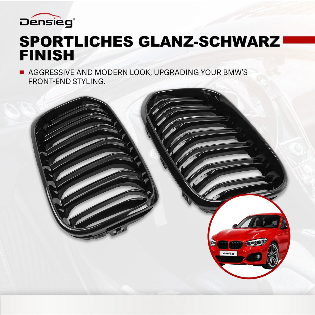 Nieren Kühlergrill GLANZ SCHWARZ Doppelsteg für BMW 1er F20 F21 15-19