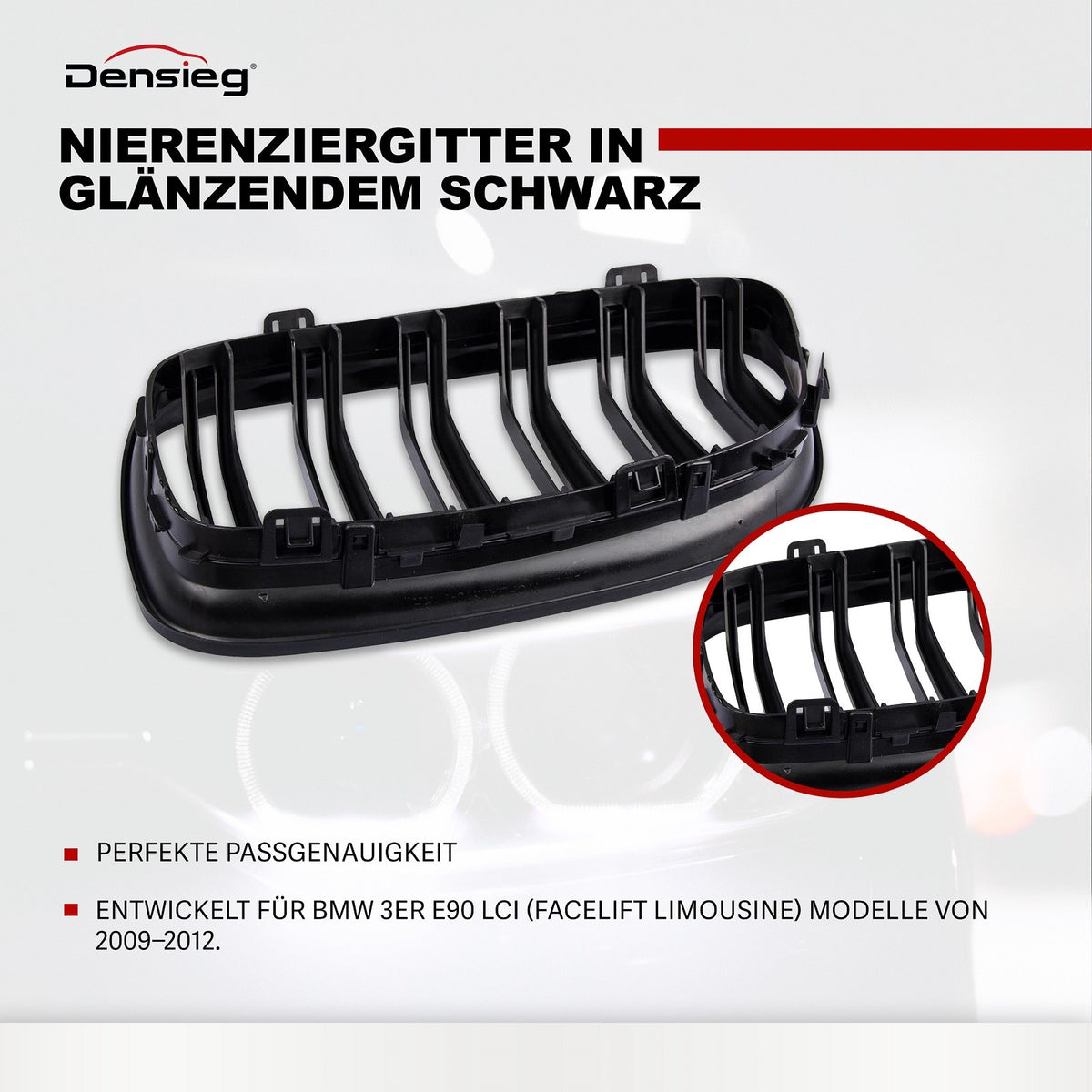 BMW 3er E90 E91 LCI Nieren Kühlergrill Doppelsteg Schwarz Glanz 2009-2012