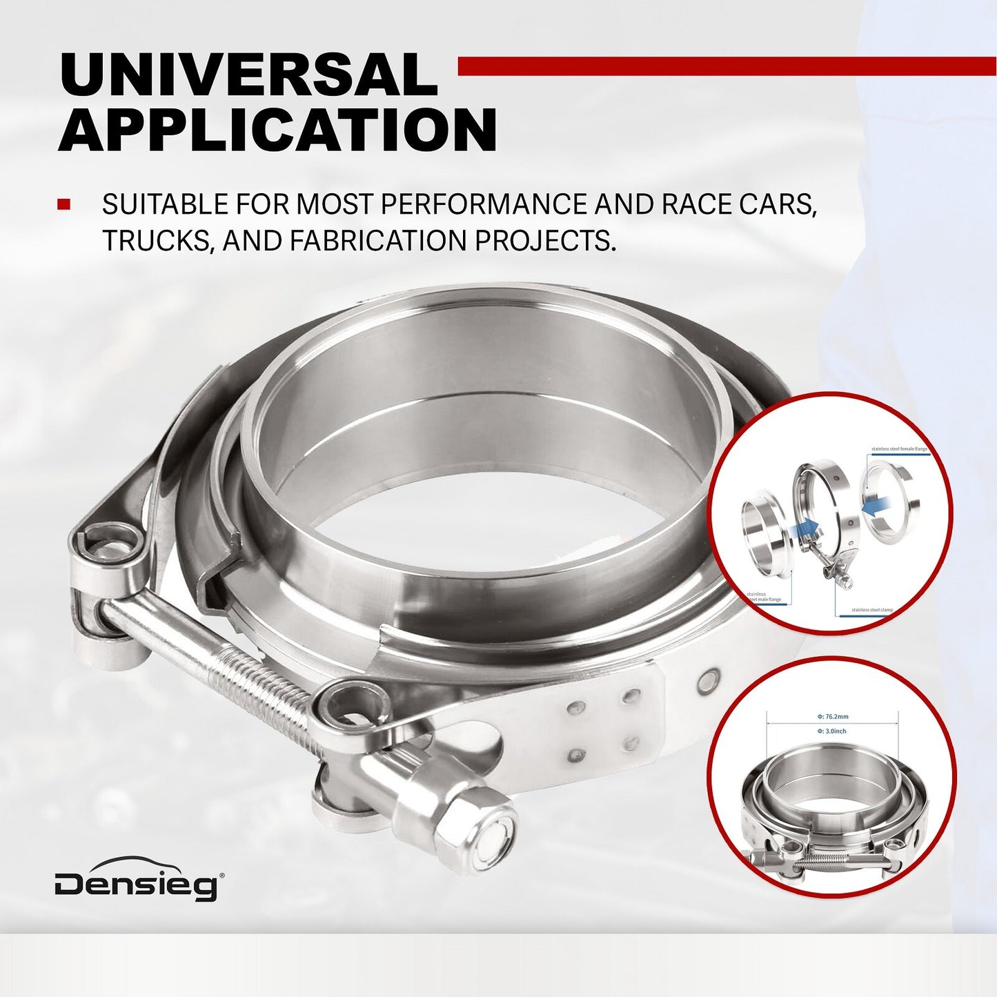 V-Band Klemme Ø76.2mm (3") + Flansche – Edelstahl Turbo Auspuff Kit