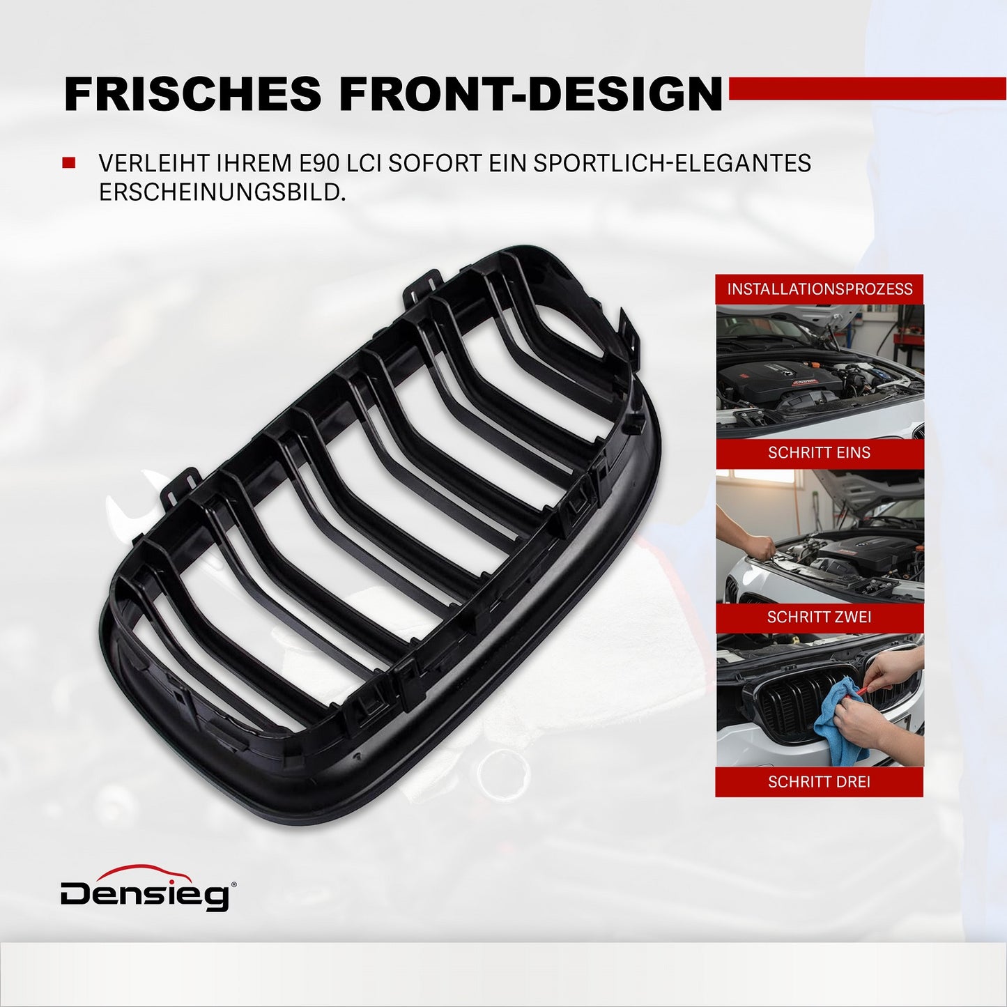 Par de rejillas de radiador tipo riñón en ABS NEGRO BRILLO para BMW Serie 3 E90 09-12