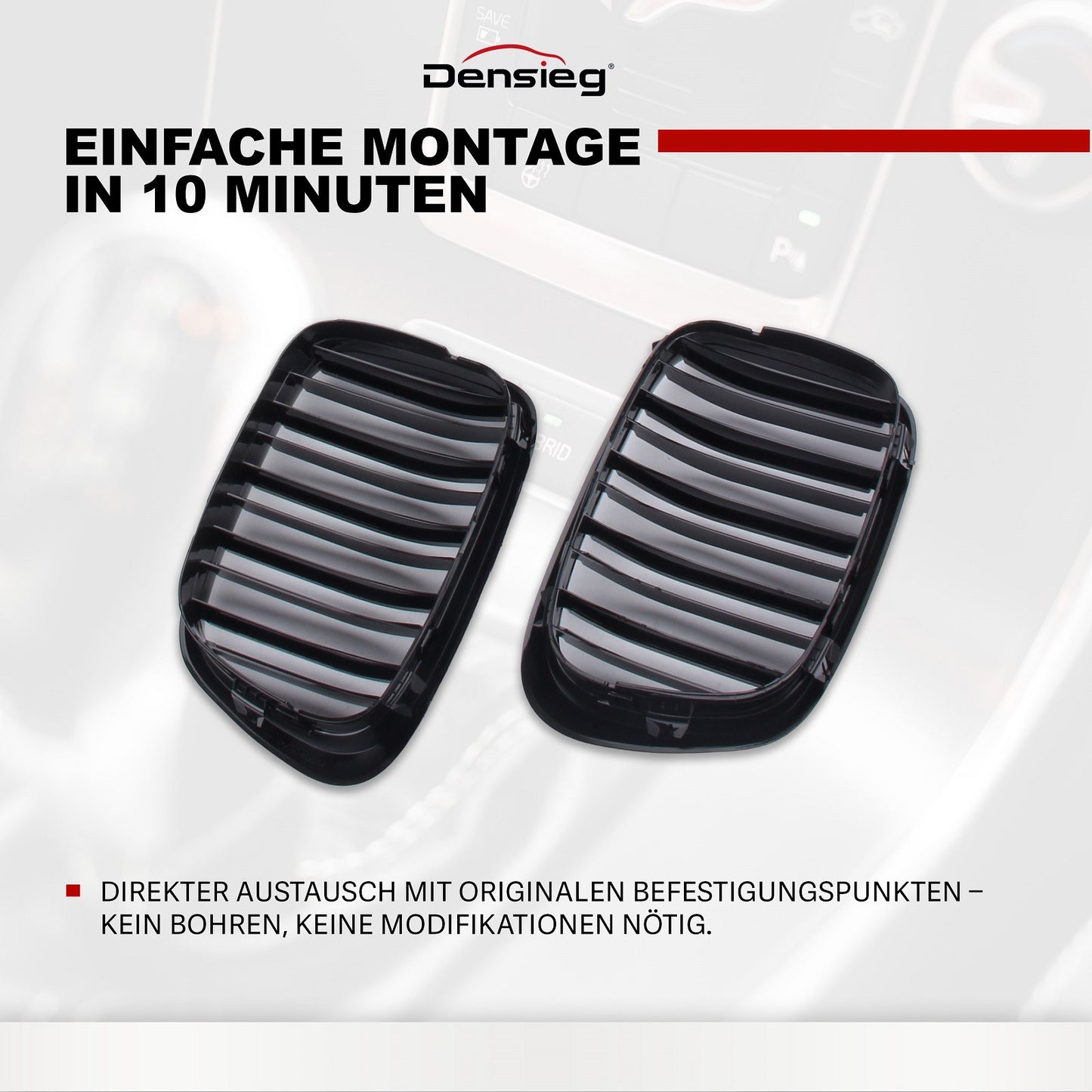Doppelsteg Kühlergrill Nieren Glanz Schwarz für BMW 5er E39 1995-2003