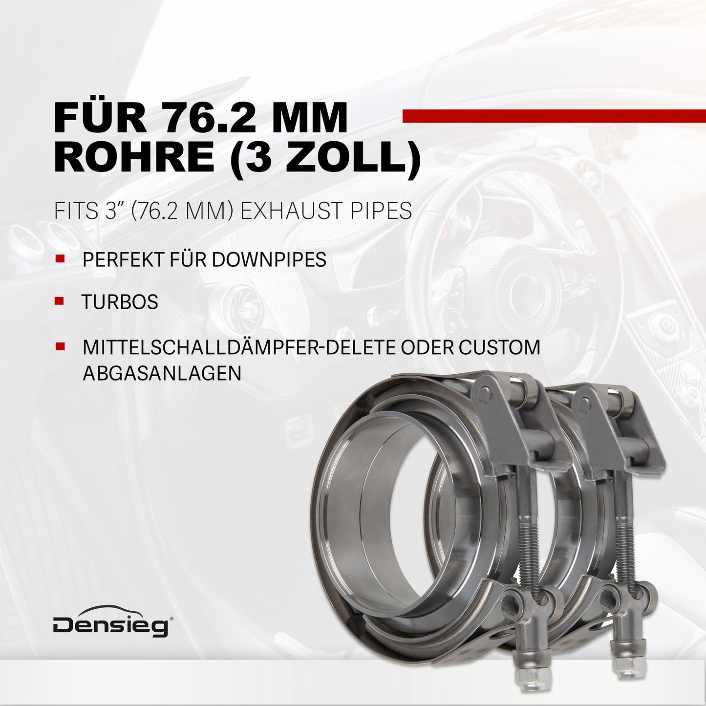 2x V Band Schelle Flange Edelstahl 76mm 3 Zoll Auspuff Turbo Rohrschelle