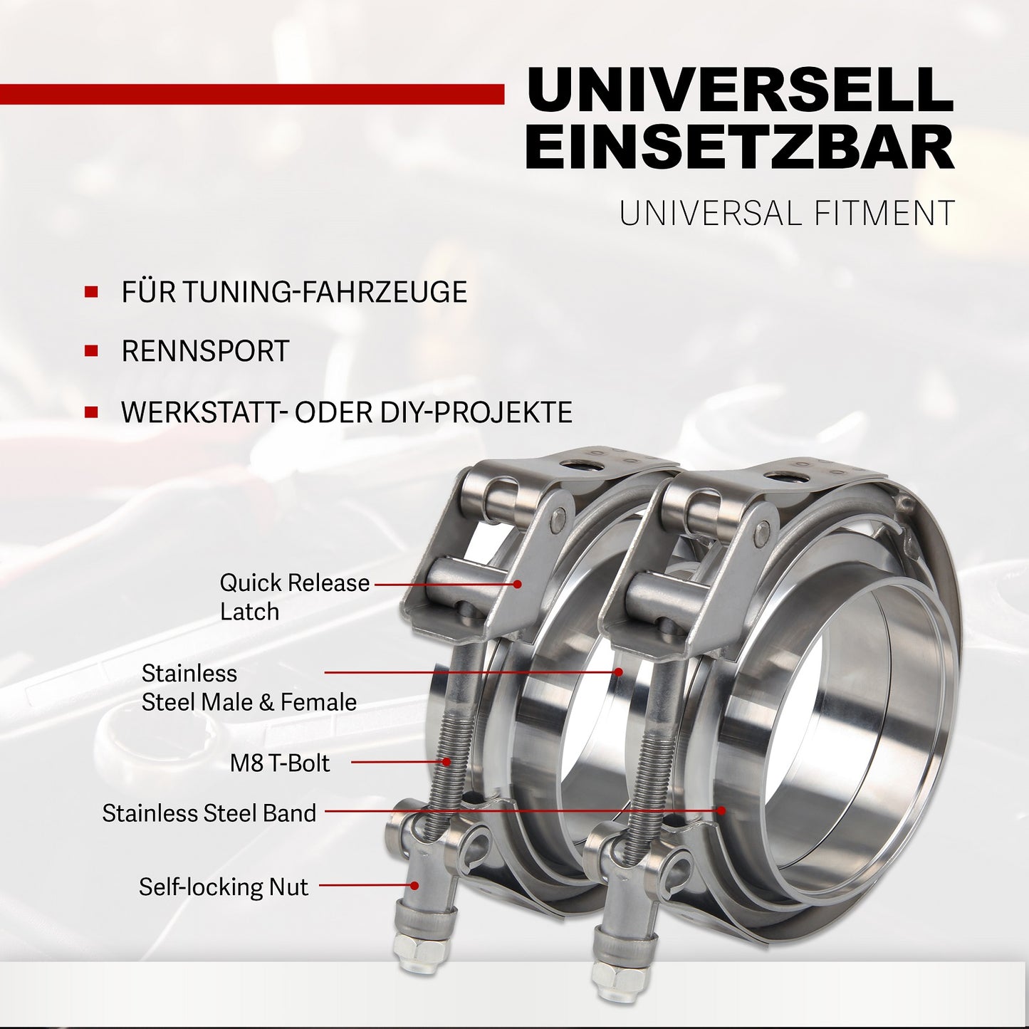 2x V Band Schelle Flange Edelstahl 76mm 3 Zoll Auspuff Turbo Rohrschelle