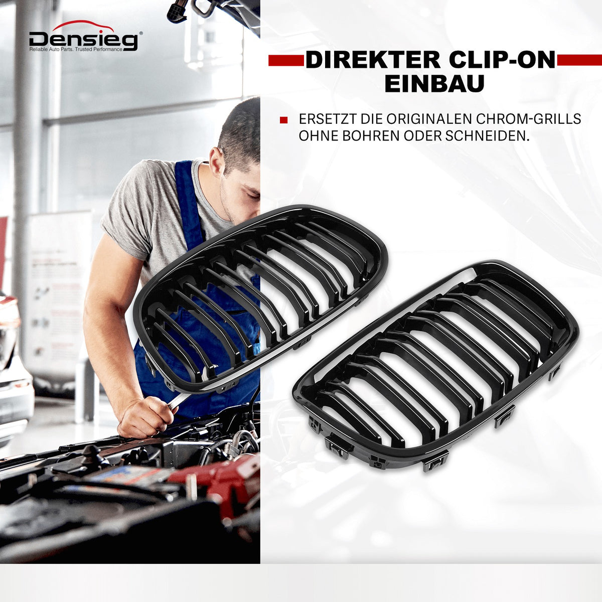 Einzelsteg Kühlergrill für BMW 1er F20 F21 2011-2014 Glanz Schwarz