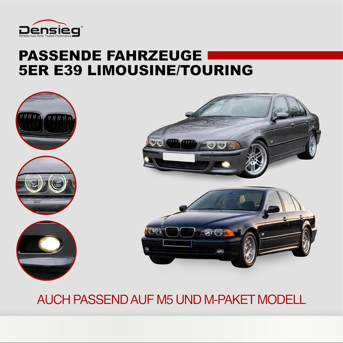 Nieren Kühlergrill Doppelsteg Glanz Schwarz für BMW 5er E39 1995-2003