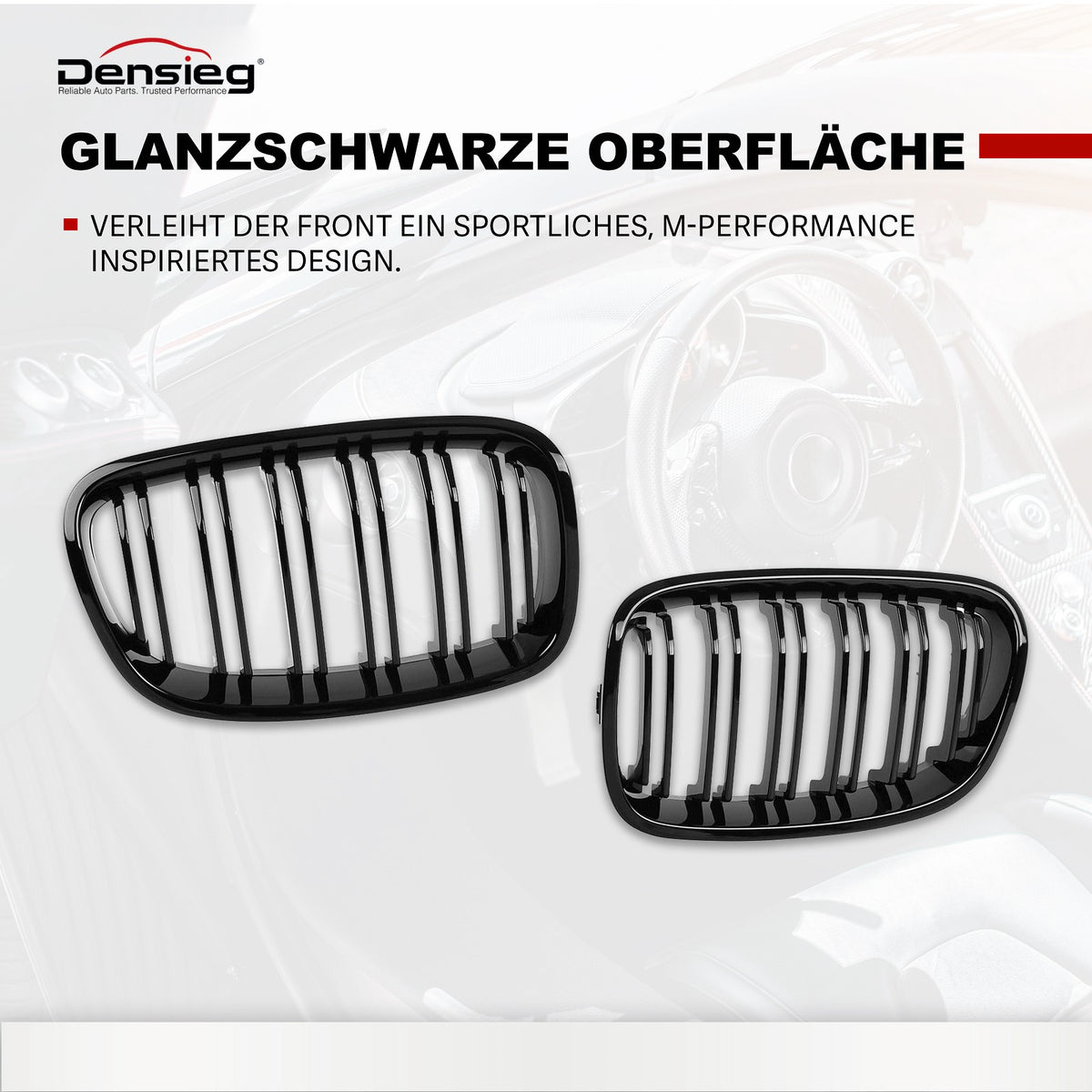 Einzelsteg Kühlergrill für BMW 1er F20 F21 2011-2014 Glanz Schwarz