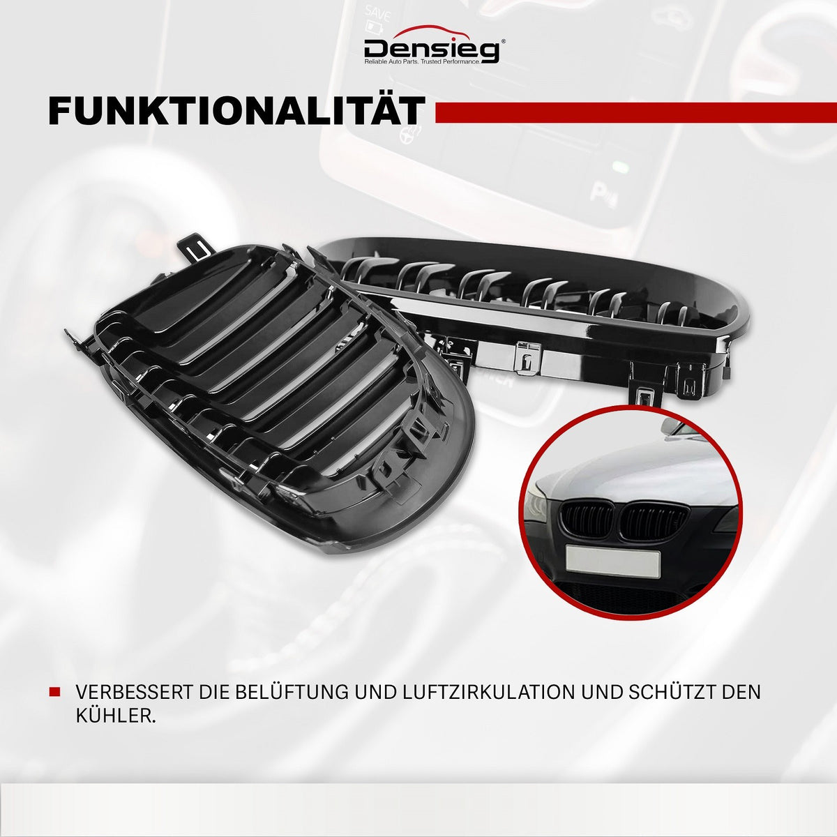 Sport Nieren Kühlergrill für BMW 5er E60 E61 2003-2009 Glanz Schwarz