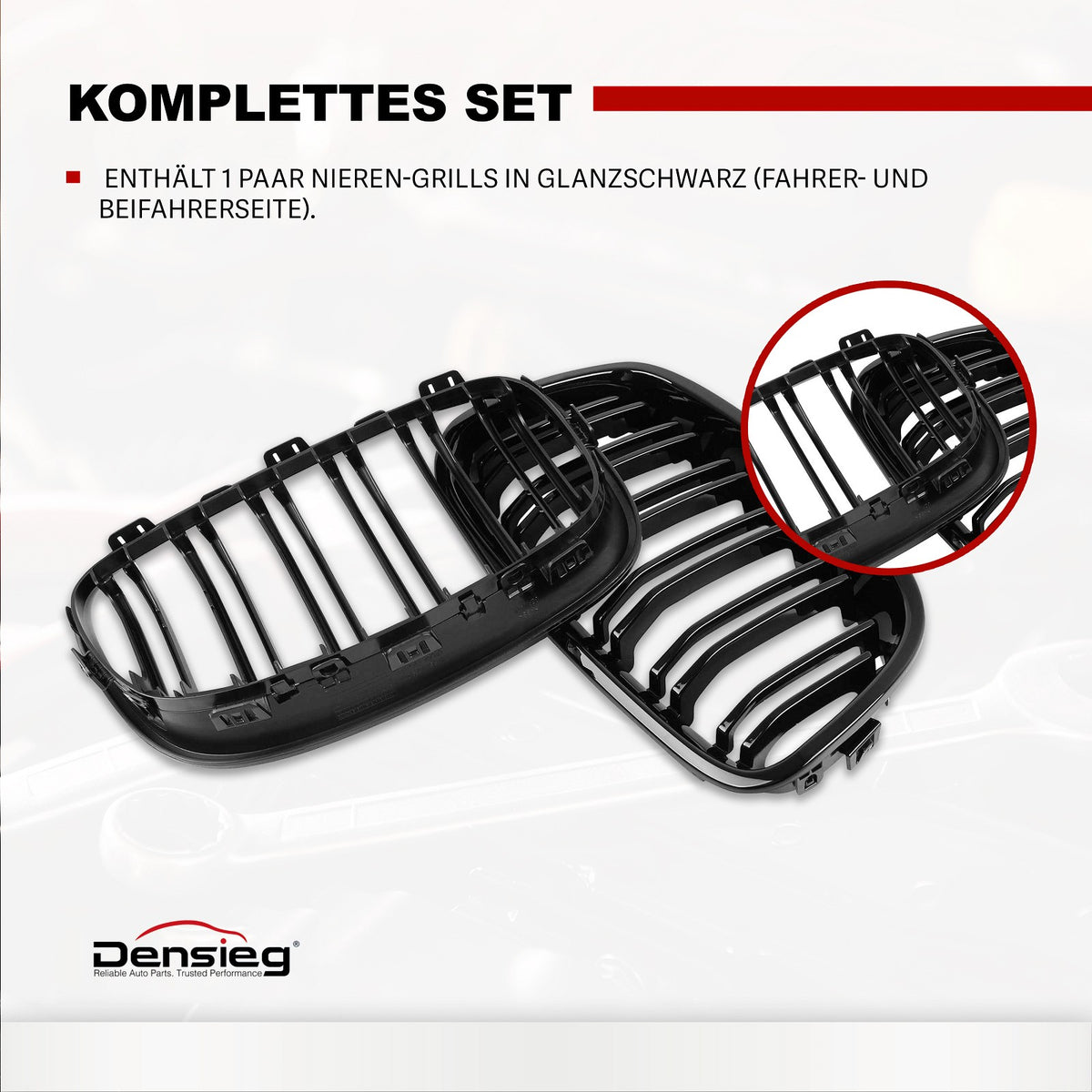 Einzelsteg Kühlergrill für BMW 1er F20 F21 2011-2014 Glanz Schwarz